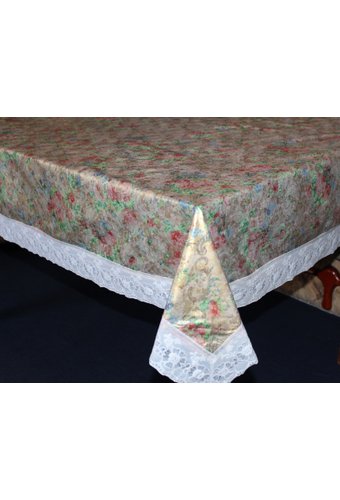 Скатерть ПВХ шелкография/флизелин с виниловым кружевом 120х152см TABLECLOTH темн.золото/рисунок  /86