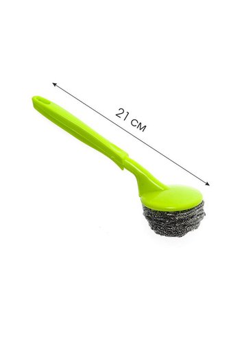 Мочалка для посуды пластик/металл с ручкой 21см HOME QUEEN со сменной губкой /10/100