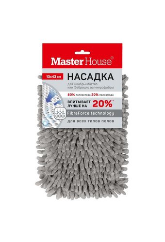 Насадка для швабры-полотер микрофибра шенилл 43х13см тип карман MasterHouse MOPM-4H серая  /25