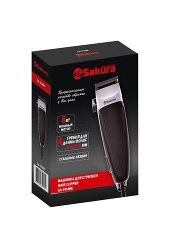 Машинка для стрижки электрическая SAKURA SA-5114BK  8Вт/220В + 4 насадки + аксессуары /12