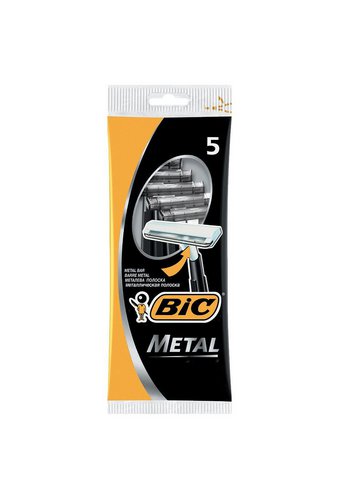 Станок одноразовый с одинарным лезвием и защитной метал.полоской BIC Metal (упак  5шт)  /30