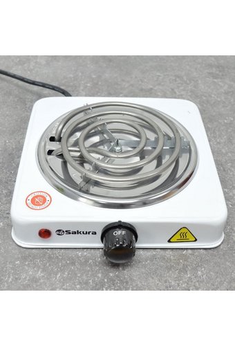 Плита электрическая спиральная 1 конфорка 1000W SAKURA SA-ПЭ-02 эмаль Белая  /12