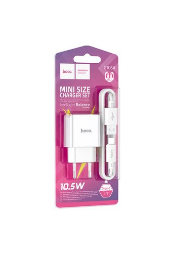 Зарядное устройство СЕТЕВОЕ HOCO 1 USB 2,1A 10,5W с кабелем TYPE-C C-106A